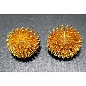 Vintage Avon Gold Tone Atomic Wire Starbust Flower Pierced Earrings